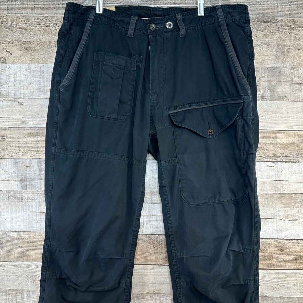 VTG Polo Ralph Lauren 381 Blecker Black Cargo Workpants‎ Flannel-lined Hem Sz 38